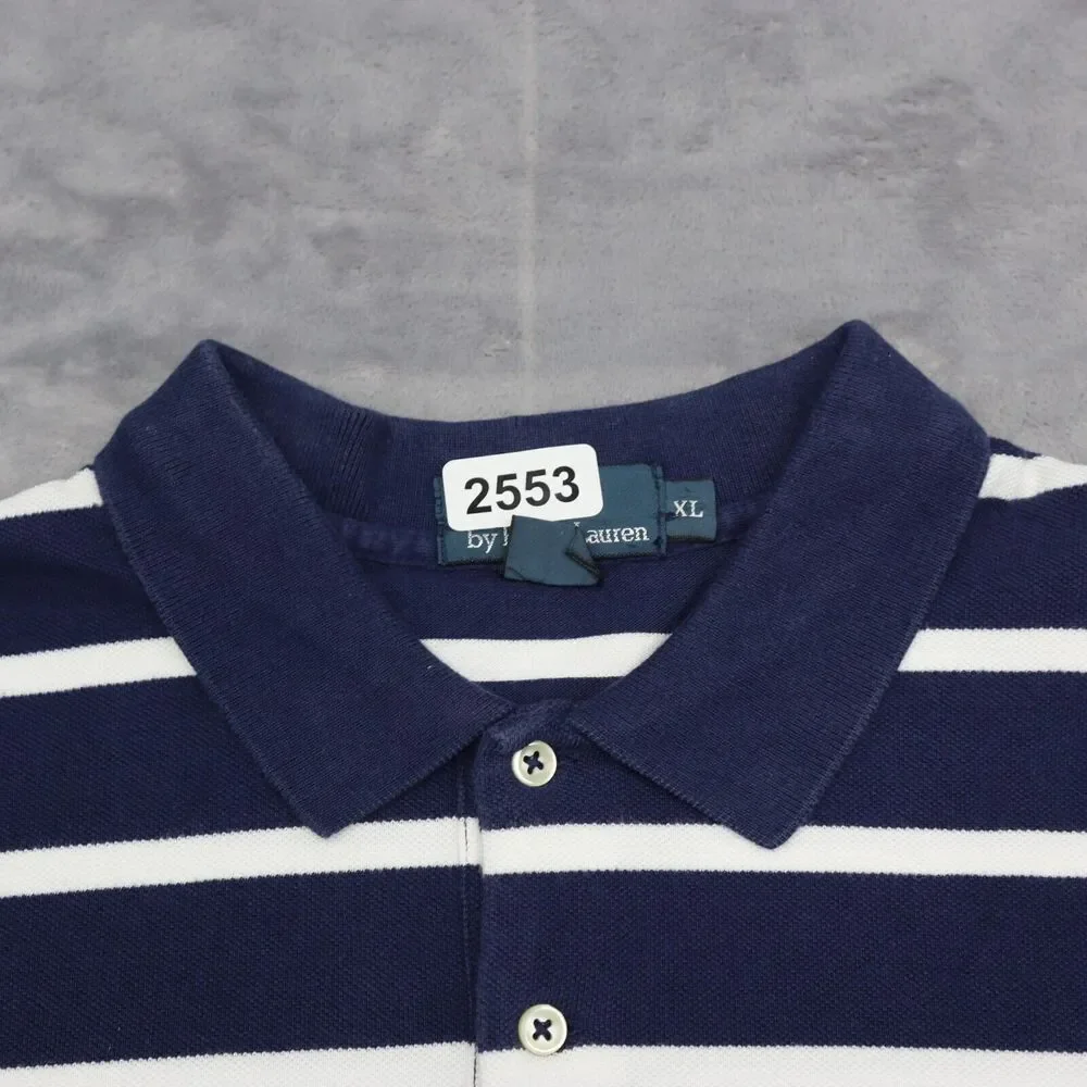 Polo Ralph Lauren Shirt Mens XL Blue Striped Red logo Rugby Golf Short Sleeve
